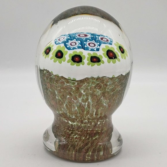 Murano Hand blown Glass Milefiori Footed Doorknob Style Aventurine PaperWeight. - Picture 1 of 5